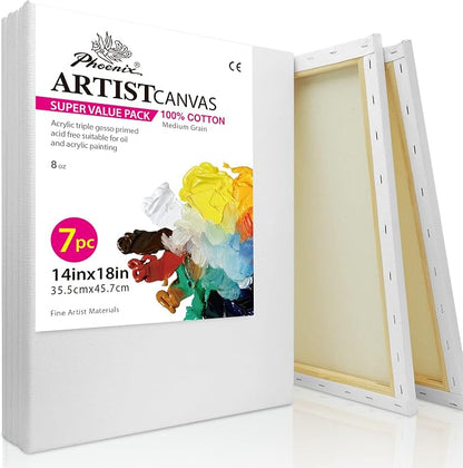 PHOENIX Large Stretched Canvas for Painting 14x18 Inch/7 Value Pack, 8 Oz by PHOENIX