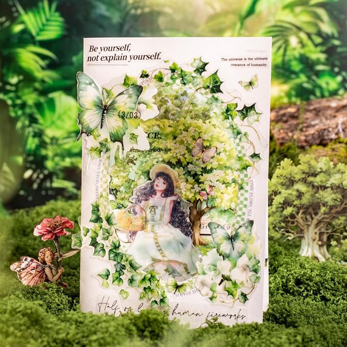 120Pcs Forest PET Scrapbook Stickers Botanical Designs - Image 7