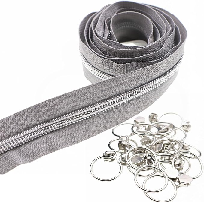 Leekayer #5 Silver Metallic Nylon Coil Zippers by The Yard Bulk 10 Yards Gray - Image 7