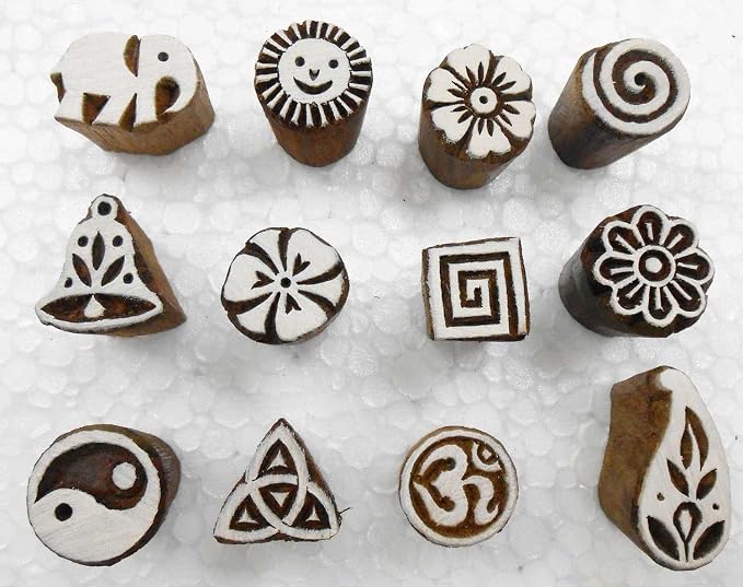 Craftsofindia® Wholesale Lot of 12 Exotic Small Wooden Block Stamps - Image 2