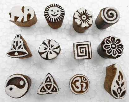 Craftsofindia® Wholesale Lot of 12 Exotic Small Wooden Block Stamps - Image 2