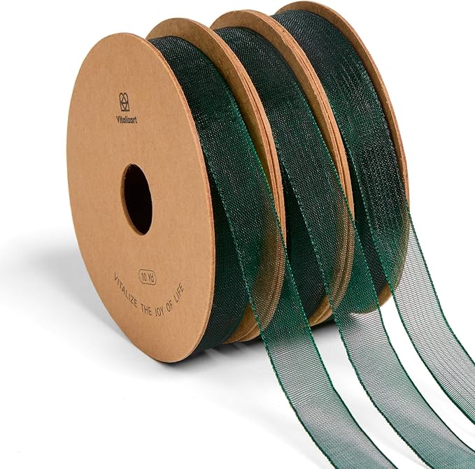 Vitalizart 3/8" x 30Yd Organza Ribbon Christmas Green Sheer Ribbons Set 10 Yd x by Vitalizart