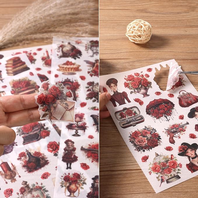 Vintage Ephemera Sticker 24 Sheets precut 300 washi Stickers Paper Journal - Image 6