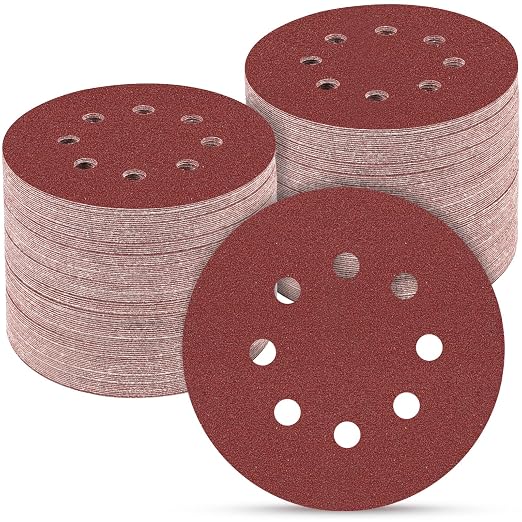 100 PCS 5 Inch Sanding Discs 120 Grit, Round Hook and Loop Sandpaper by POTUINOM