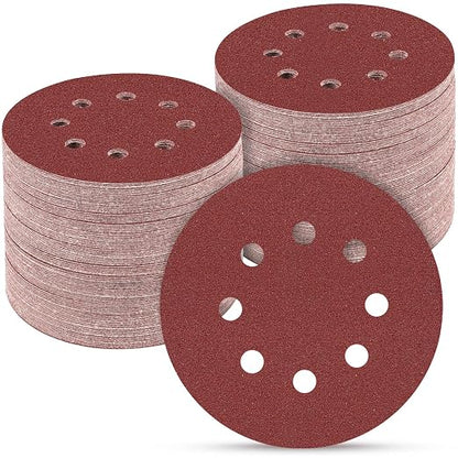 100 PCS 5 Inch Sanding Discs 120 Grit, Round Hook and Loop Sandpaper by POTUINOM