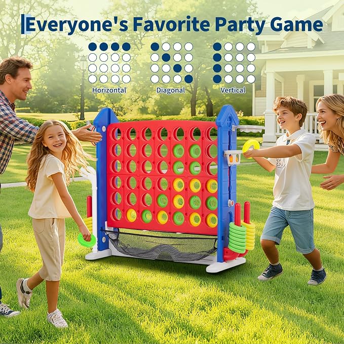 Giant 4 in a Row Game, Adjustable Height Board Jumbo 4-in-a-Row Game - Image 6