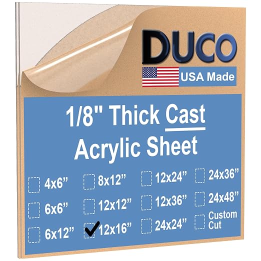 Duco USA-Made Clear Cast Acrylic Sheet 1/8 Inch Thick 12" x 16" by DucoPlasticsSupply