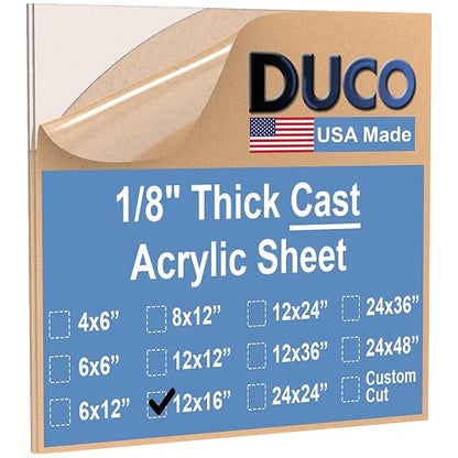 Duco USA-Made Clear Cast Acrylic Sheet 1/8 Inch Thick 12" x 16" by DucoPlasticsSupply