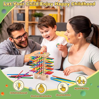 Montessori Game Wooden Board Game, 42 Colorful Wooden Sticks Dice Game Math - Image 4