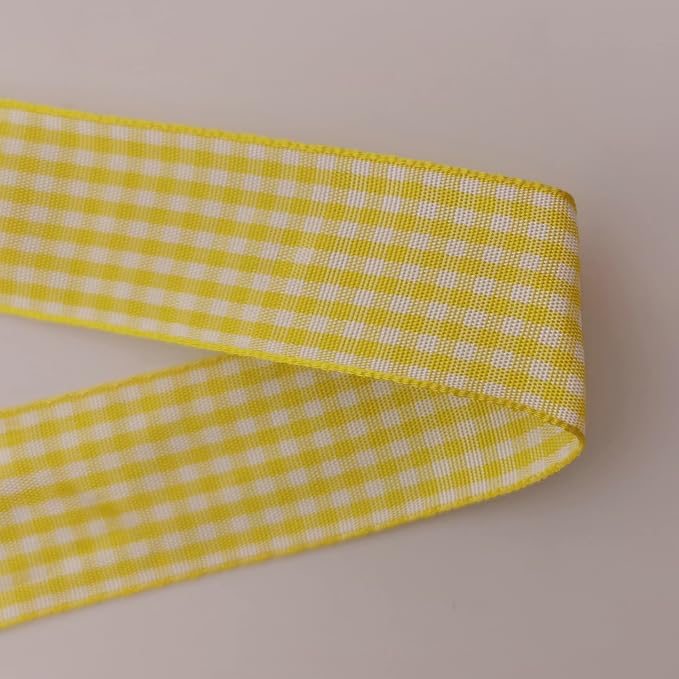 Yellow and White Gingham Ribbon Christmas Ribbon 25 Yards Each Roll 100% - Image 8