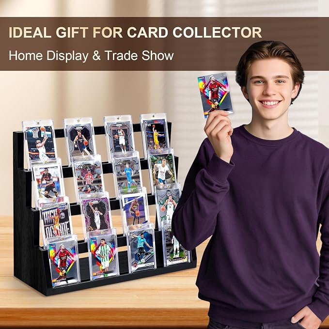 Emfogo Card Display Stand, 4-Tier Trading Card Display, Wooden Graded Baseball - Image 5