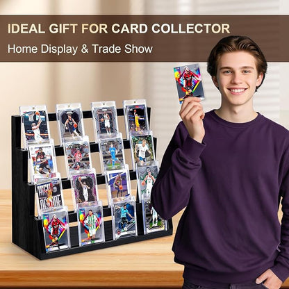 Emfogo Card Display Stand, 4-Tier Trading Card Display, Wooden Graded Baseball - Image 5