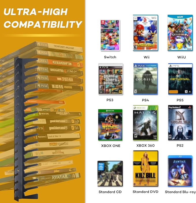 Funturbo Video Game Storage Wall Mount Game Case Holder, Metal Wall Mounted - Image 3