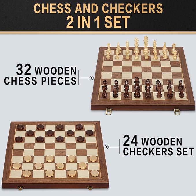 2 in 1 Magnetic Chess Set & Checkers Board Game, Portable Travel Chess Set - Image 2