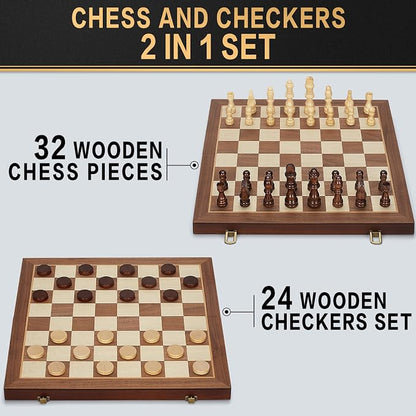 2 in 1 Magnetic Chess Set & Checkers Board Game, Portable Travel Chess Set - Image 2