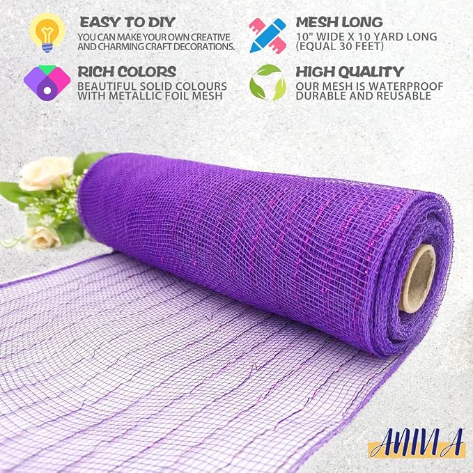 Anivia Deco Mesh Ribbon, 10inch x 30 Feet Each Roll Metallic Foil Mesh Ribbon - Image 3