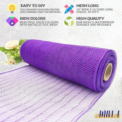 Anivia Deco Mesh Ribbon, 10inch x 30 Feet Each Roll Metallic Foil Mesh Ribbon - Image 3