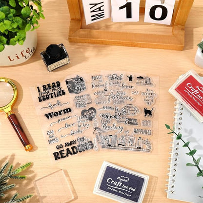 Whaline 4 Sheets Reading Words Clear Stamps Greeting Words Bookcase Bookshelf - Image 7