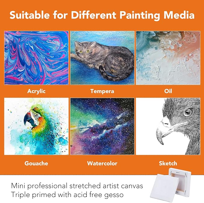ESRICH Mini Stretched Canvas 20Pack 2.4x2.4inch, 2/5''Profile Art Primed - Image 4