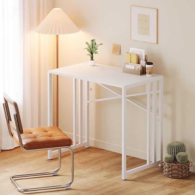 Small Folding Desk 35 inch, No Assembly Required Narrow Office Desk, Writing - Image 2