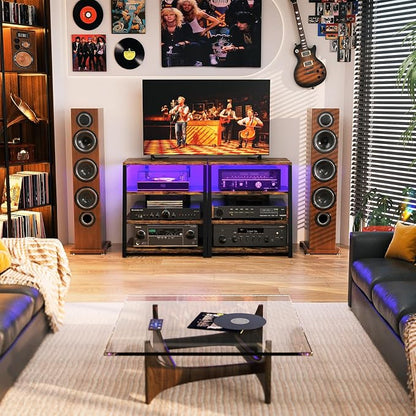 AV Media Stand with Outlets, Media Console with LED Lights, Stereo Racks and - Image 8