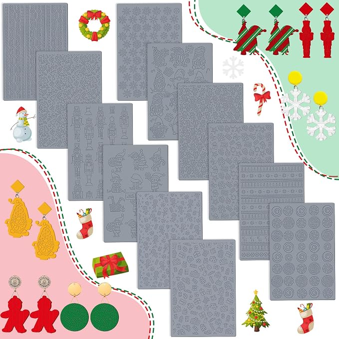12 Pcs Christmas Polymer Clay Texture Sheets by DoubleFill