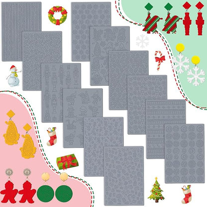 12 Pcs Christmas Polymer Clay Texture Sheets by DoubleFill