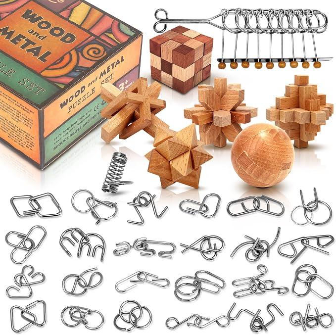 Brain Teaser Wooden Metal Puzzles by LESONG