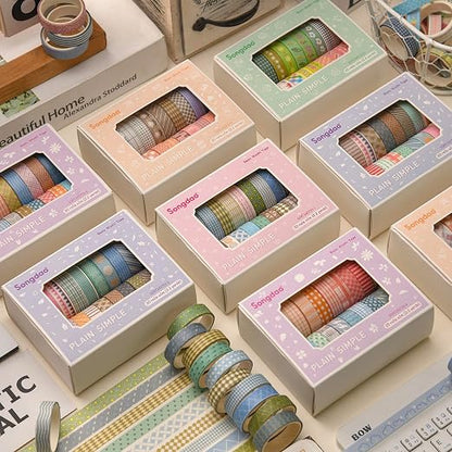 20 Rolls Basic Washi Tape Set Japanese Arts Adhesive Tapes Simple Patterns - Image 8