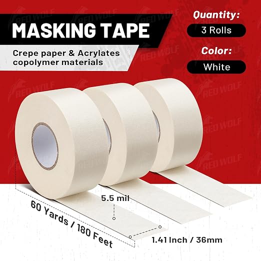 RED WOLF 1.41" x 60 Yards Masking Tape 3 Pack, General Purpose - Image 7