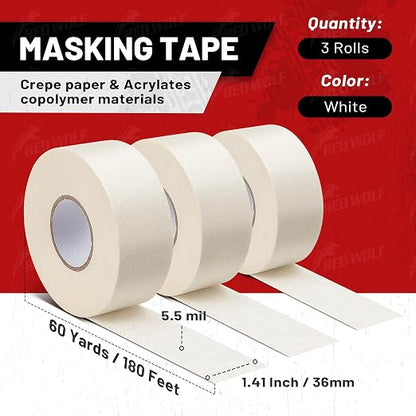 RED WOLF 1.41" x 60 Yards Masking Tape 3 Pack, General Purpose - Image 7