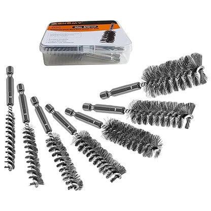 ASNOMY 7Pcs Wire Bore Brush for Drill, 5/16"-1” Stainless Steel Copper Pipe by ASNOMY