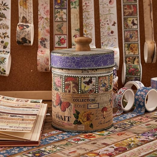 42 Rolls Vintage Washi Tape Set, Floral Letter Butterfly Mushroom Botanical - Image 6