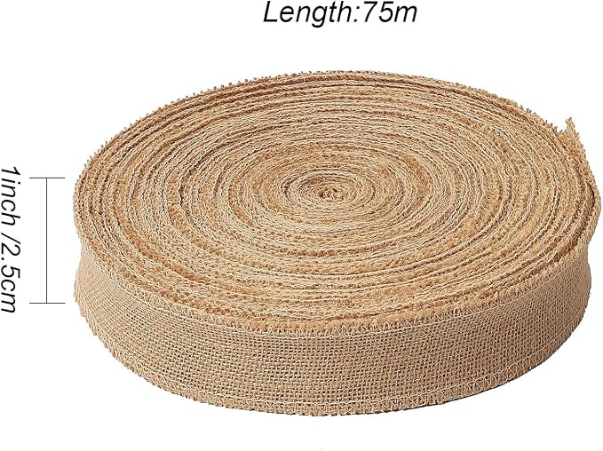 KINJOEK 1 Inch Wide 82 Yards Burlap Ribbon, Natural Jute Fabric Ribbon - Image 2