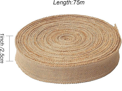 KINJOEK 1 Inch Wide 82 Yards Burlap Ribbon, Natural Jute Fabric Ribbon - Image 2