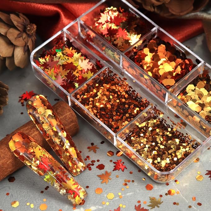 Thanksgiving Glitter Maple Leaf Nail Sequins Fall Nail Flakes Design Nail - Image 3