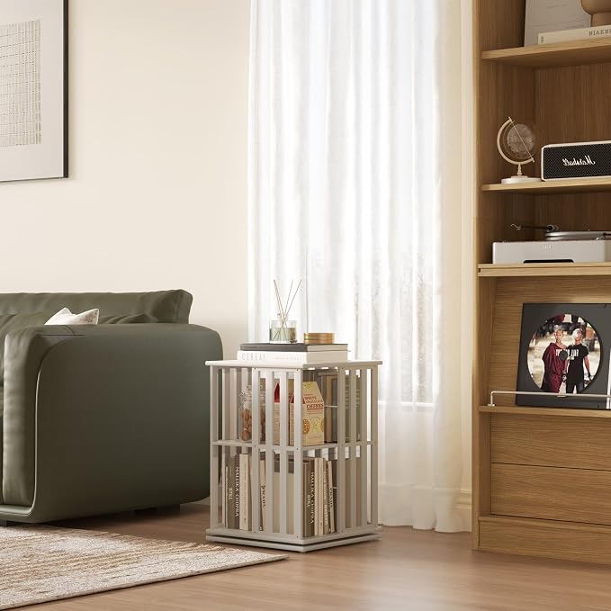 YOWOS Rotating Bookshelf Tower, 360 Display Spinning Bookcase, Bamboo Bookshelf - Image 3