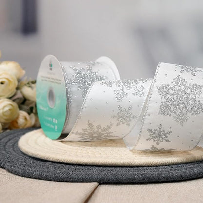 CT CRAFT LLC White Satin with Silver Snowflake Wired Ribbon 2.5 Inch x 10 Yards - Image 7