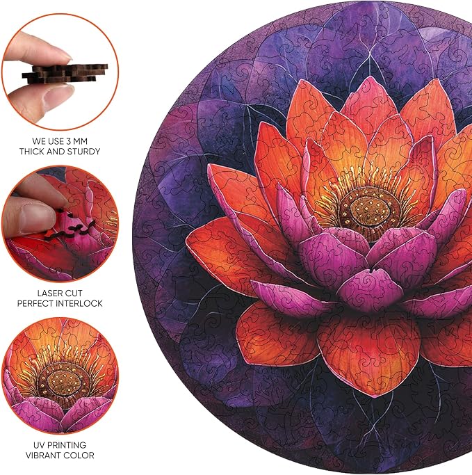 Flower Wooden Puzzle for Adults, Mandala Jigsaw Puzzles 200 Piece, Unique - Image 2