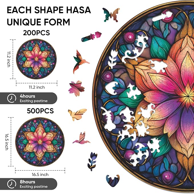 Dream Lotus Wooden Puzzles, 500 Pieces Jigsaw Puzzles 16.5x16.5 inch, Unique - Image 2