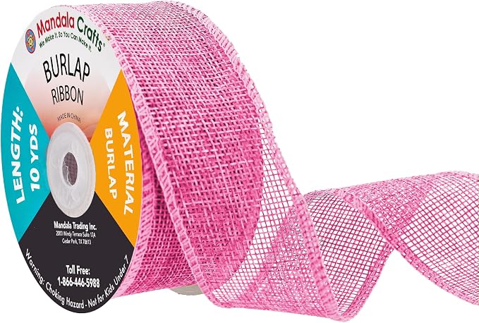Mandala Crafts Pink Burlap Ribbon 1.5 Inches Wide Jute Ribbons by MandalaCrafts