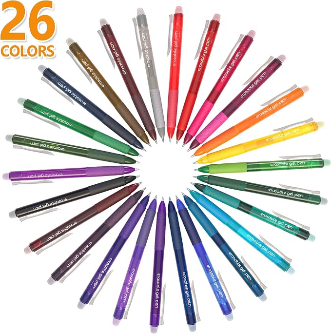 Erasable Gel Pens, 26 Colors Retractable Erasable Pens Clicker, Fine Point - Image 2