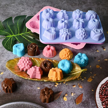 Sakolla 3 Pack Flower Molds Silicone, 12 Cavities Different Shapes Silicone - Image 3