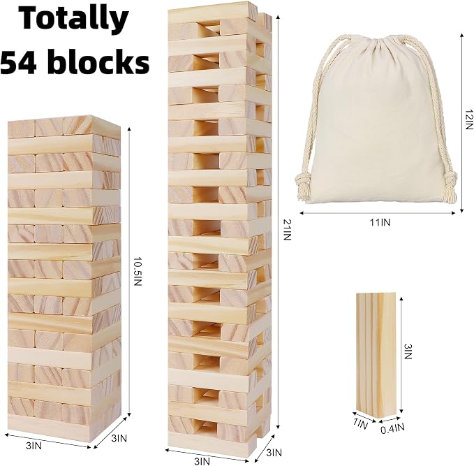 Glintoper Tic Tac Toe & Tumble Tower Blocks Tables Game Set, Classic Wood - Image 2