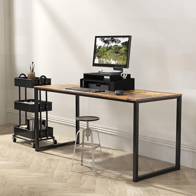 SHW Mission 48-Inch Home Office Computer Desk, Rustic Brown - Image 2
