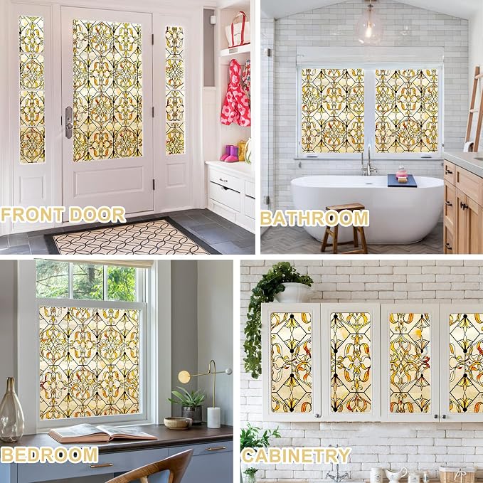 3D Stained Glass Window Privacy Film, Heat Control UV Blocking Static Cling - Image 6