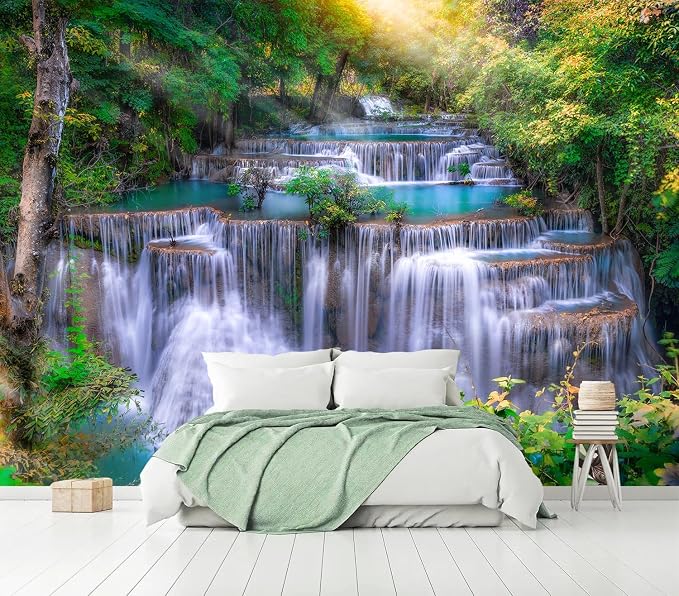 AFZEVEB-Green Waterfall Nature Landscape Wallpaper Wall murals - Image 2