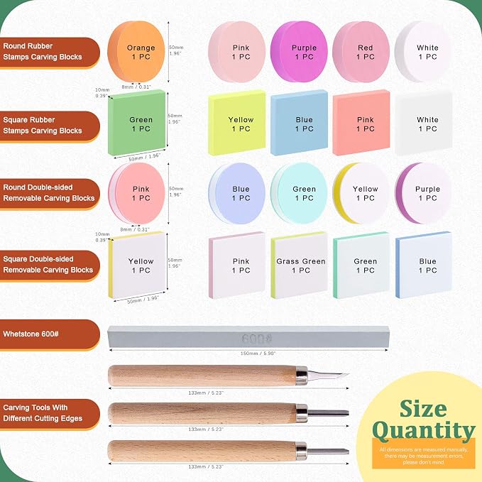 Keadic 24 Pieces Block Printing Starter Tool Kit, Rubber Stamps Making Set - Image 2
