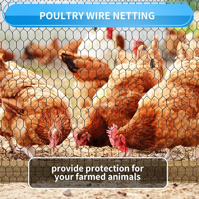 48'' x 150' Black Chicken Wire Mesh Fence, 20 Gauge Galvanized Poultry Netting - Image 7