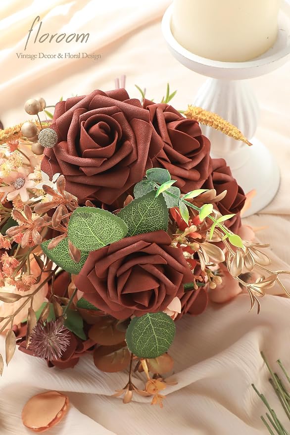 Floroom Artificial Flowers 25pcs Real Looking Terracotta Foam Fake Roses - Image 4